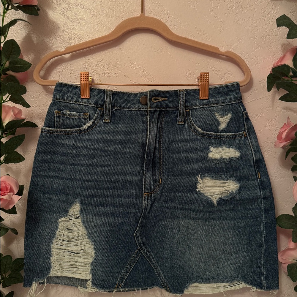Hollister Dark Blue Distressed Denim Mini Skirt